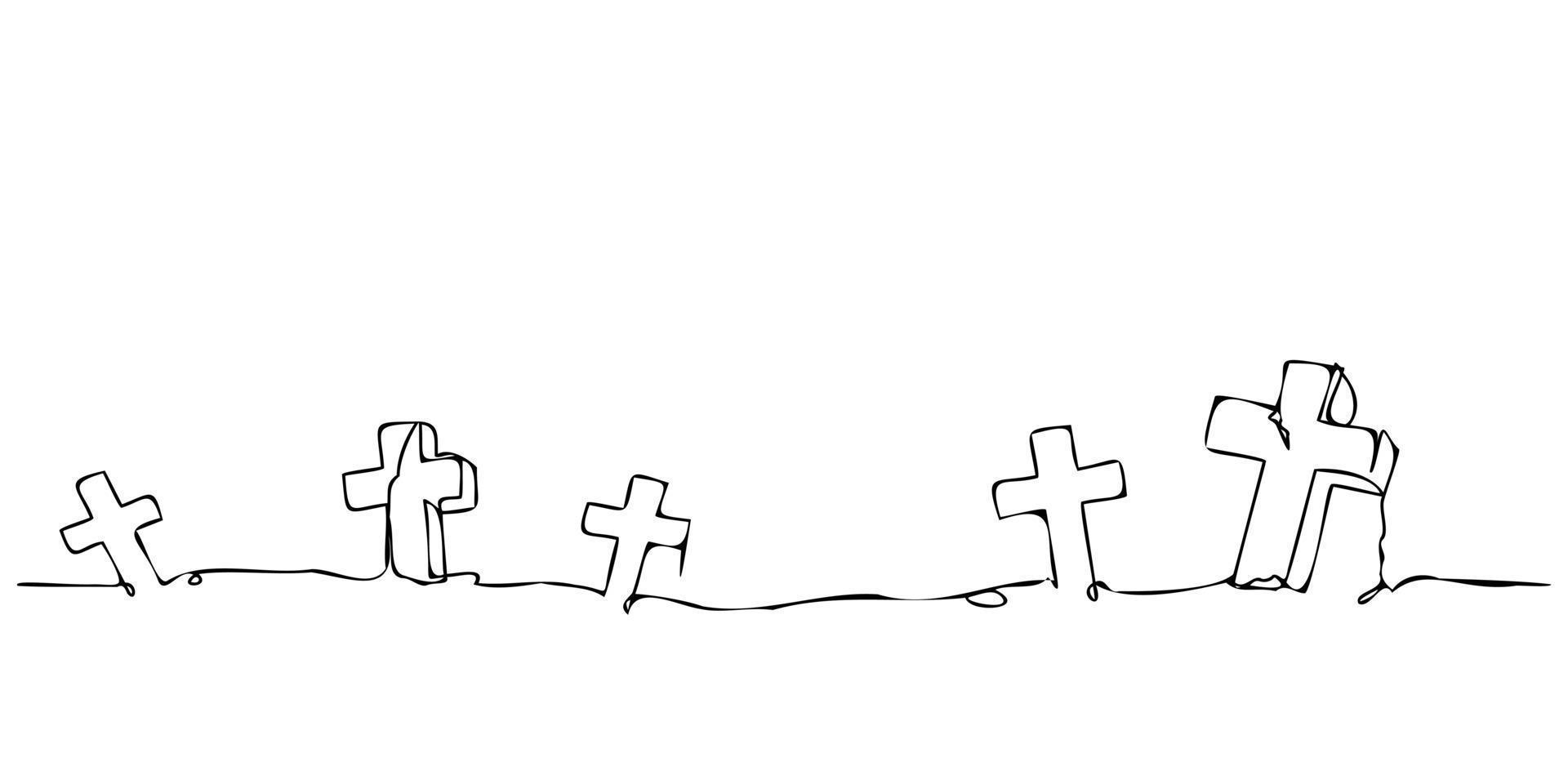 cimetière en vecteur de modèle de style de dessin en ligne continue