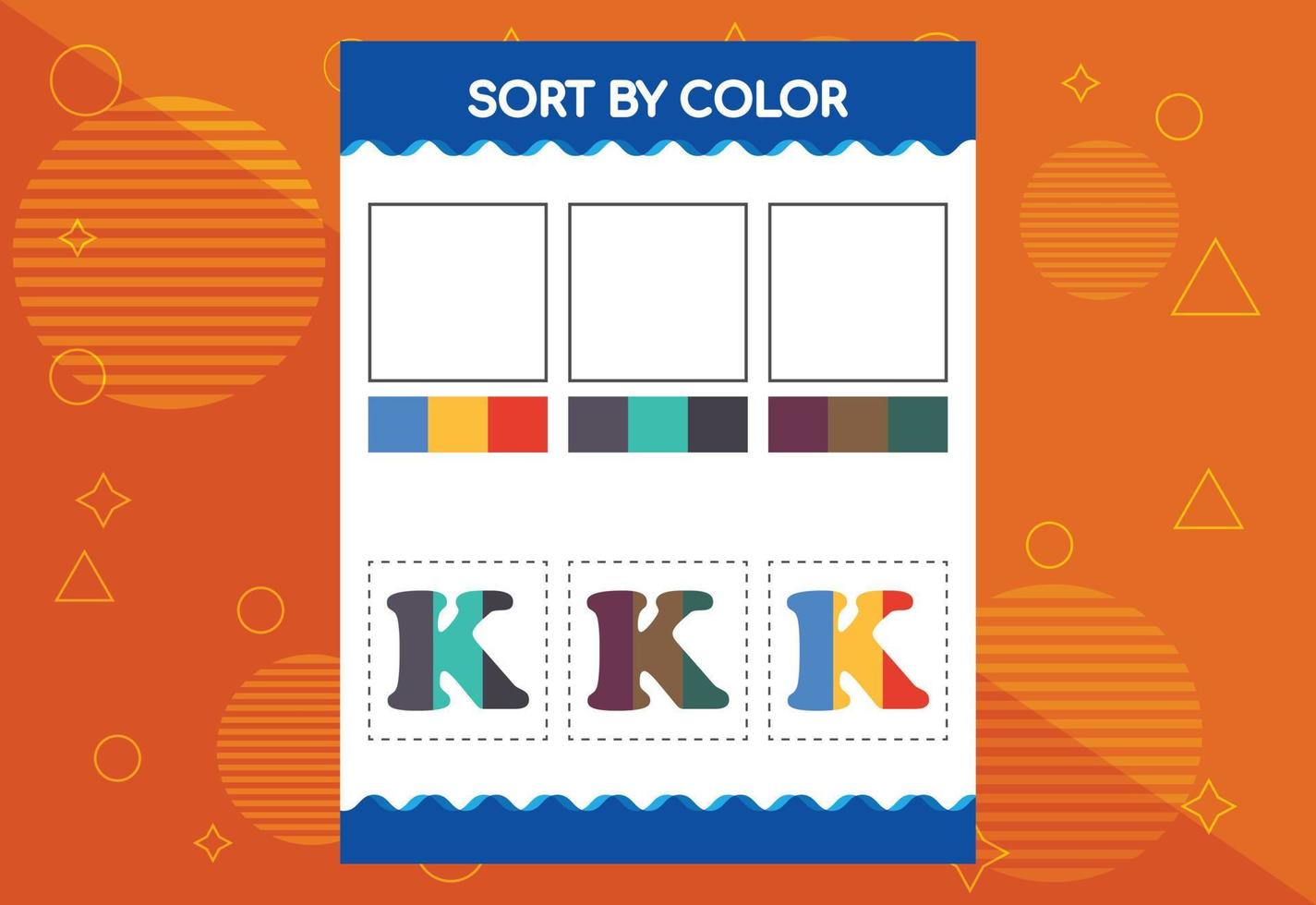 alphabet k trie par couleur pour les enfants. bon pour les projets d'école et de jardin d'enfants vecteur