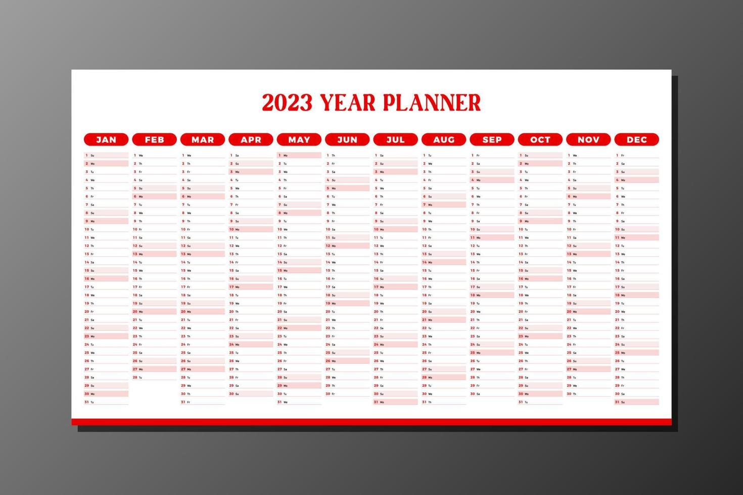 modèle rouge et blanc de planificateur de l'année 2023 vecteur