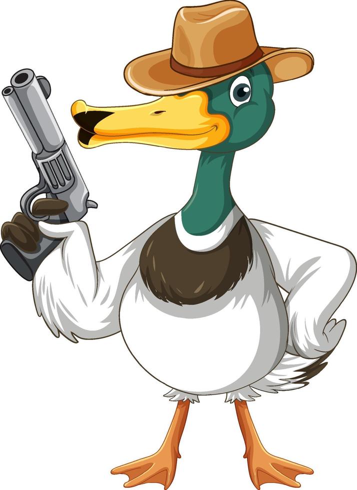 canard de l'ouest de dessin animé tenant un pistolet vecteur