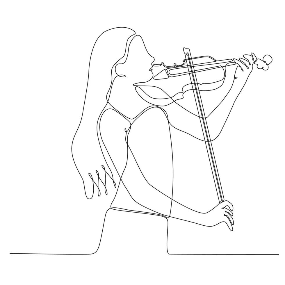 dessin au trait continu femme jouant du violon illustration vectorielle vecteur