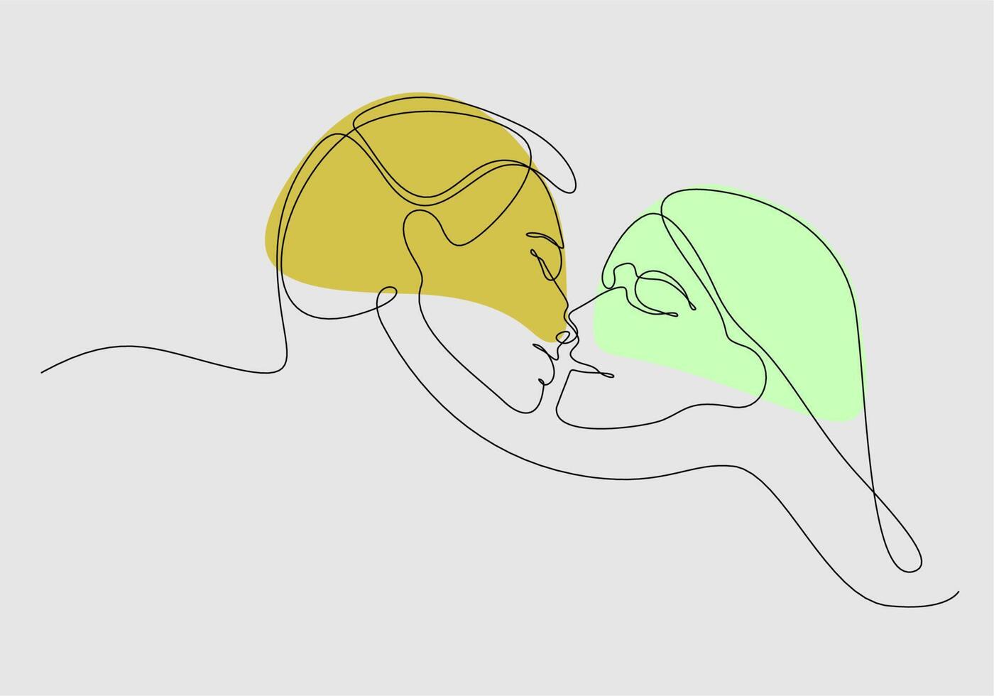 illustration minimaliste de la ligne de visage d'un couple s'embrassant. vecteur abstrait homme et femme. noir et blanc sur fond blanc. un dessin au trait