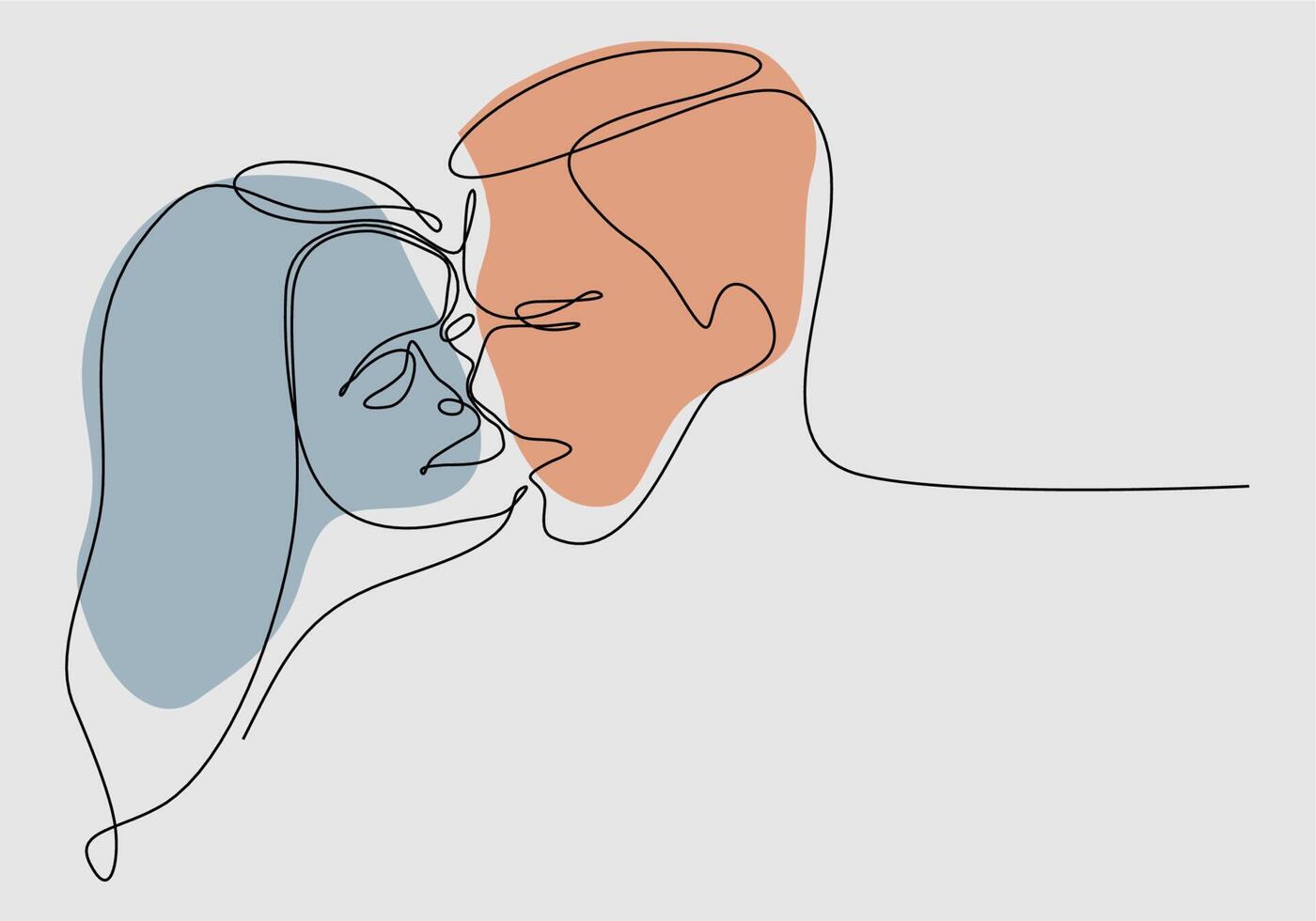 illustration minimaliste de la ligne de visage d'un couple s'embrassant. vecteur abstrait homme et femme. noir et blanc sur fond blanc. un dessin au trait