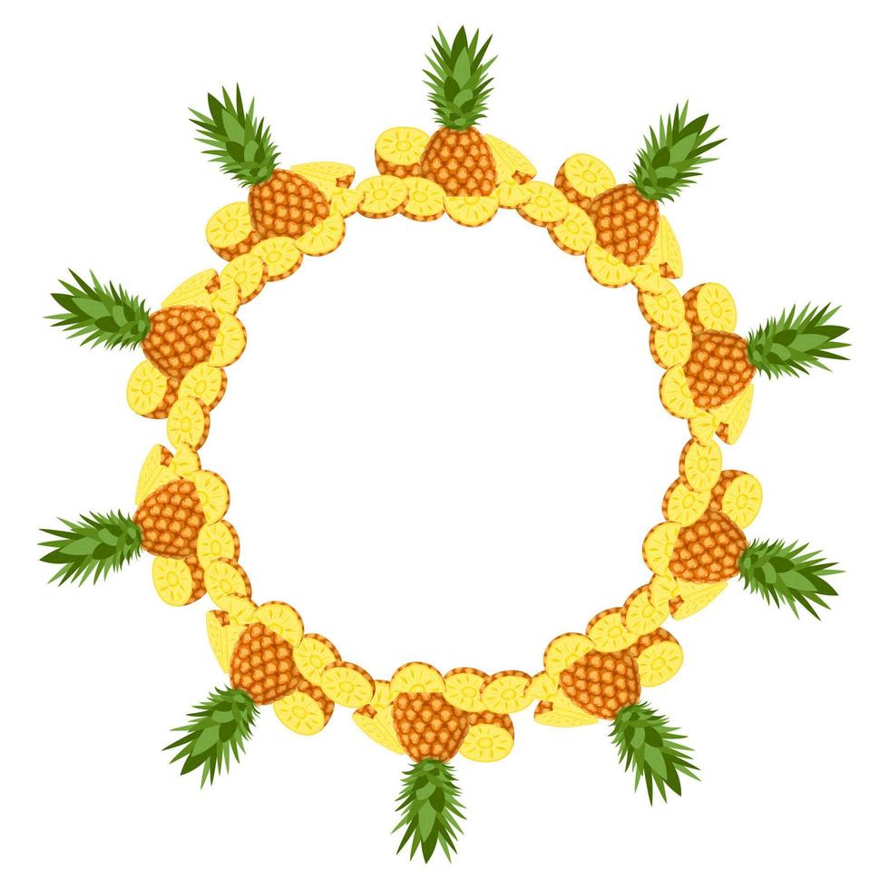 couronne de composition d'ananas avec un espace pour le texte. aliments sucrés biologiques de dessin animé. fruits d'été pour un mode de vie sain. illustration vectorielle pour toute conception. vecteur