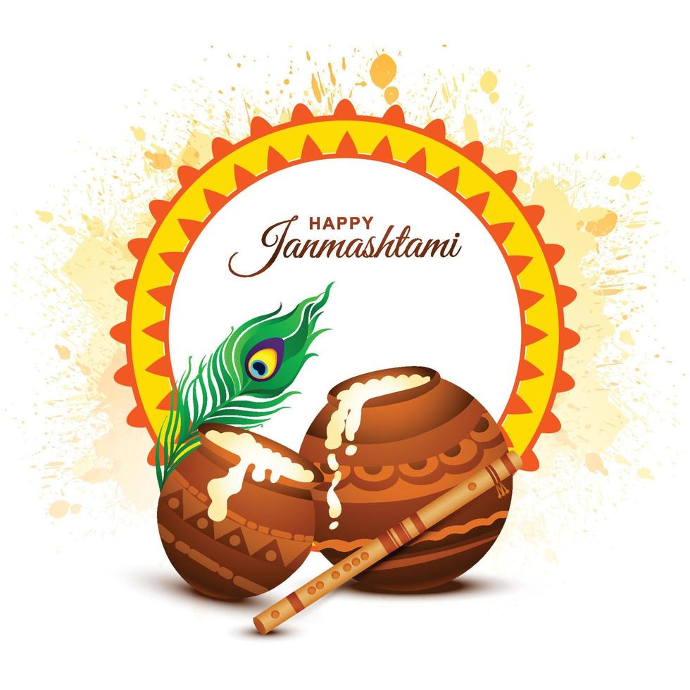 joyeux janmashtami célébration fond de carte religieuse vecteur