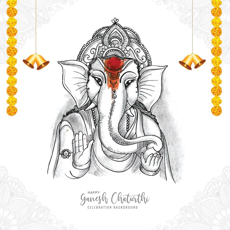 dessin à la main croquis seigneur ganesh chaturthi beau fond de carte de vacances vecteur