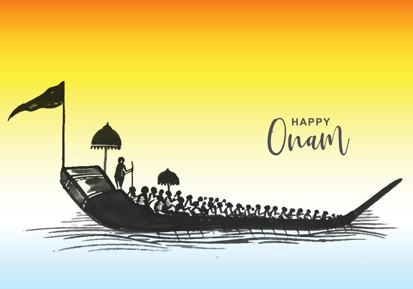 course de bateaux serpents sur fond de carte de célébration onam vecteur