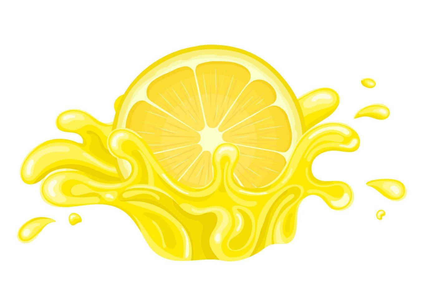 éclaboussure de jus de citron frais coupé à moitié brillant isolé sur fond blanc. jus de fruits d'été. style bande dessinée. illustration vectorielle pour toute conception. vecteur