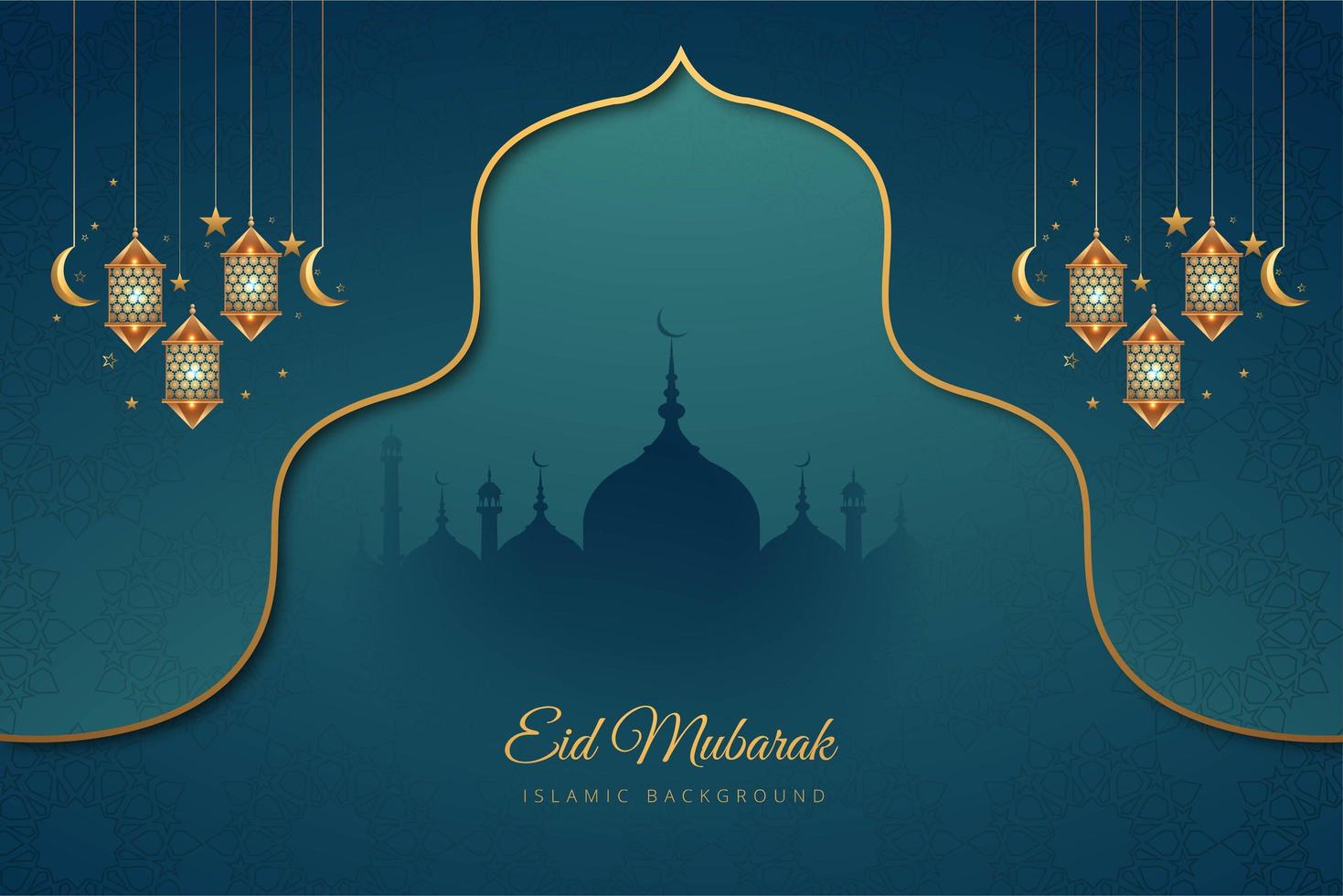 fond de vacances accent eid mubarak bleu et or vecteur