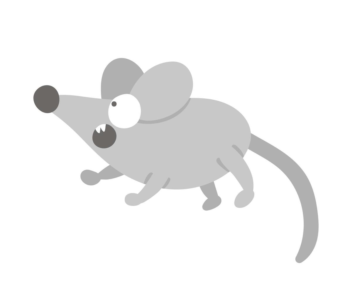 Souris effrayée drôle plate de style dessin animé de vecteur isolée sur fond blanc. jolie illustration d'un animal des bois