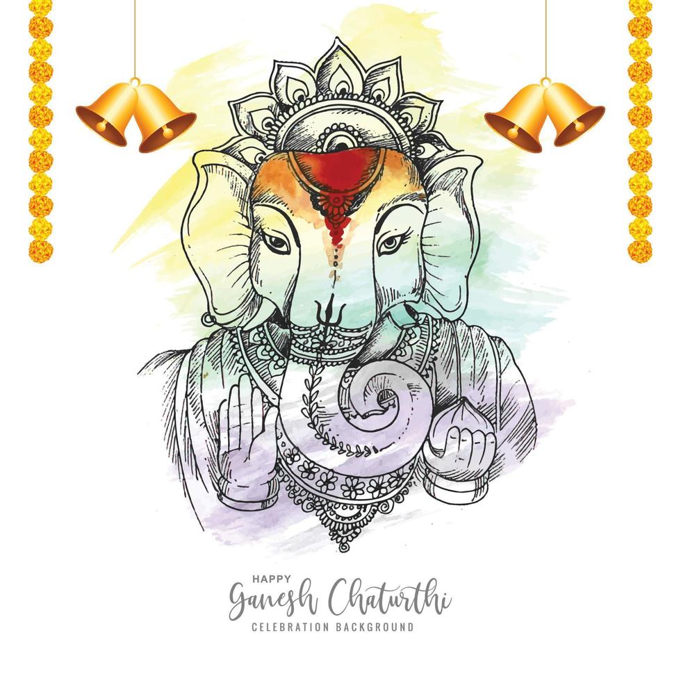 dessin à la main croquis seigneur ganesh chaturthi beau fond de carte de vacances vecteur