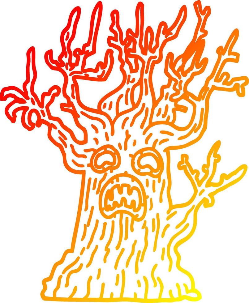 ligne de gradient chaud dessinant un arbre effrayant de dessin animé vecteur
