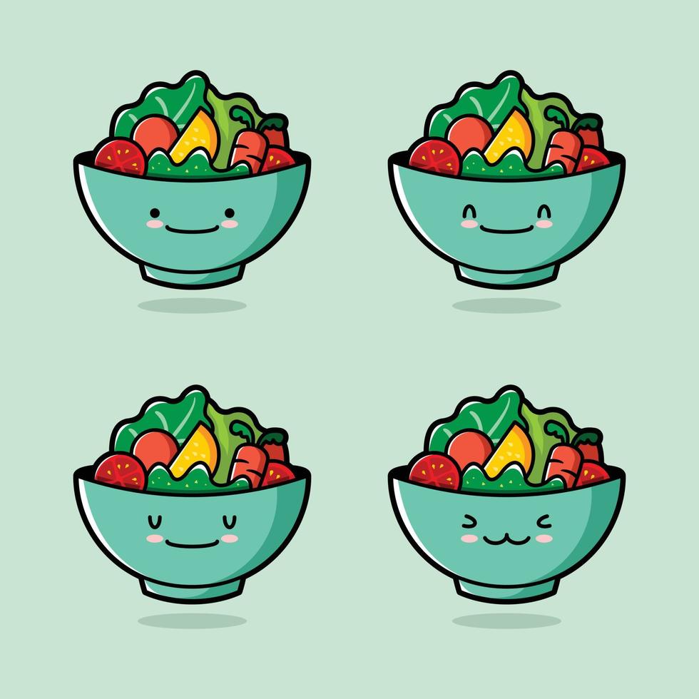 illustration vectorielle d'emoji de bol de salade mignon vecteur