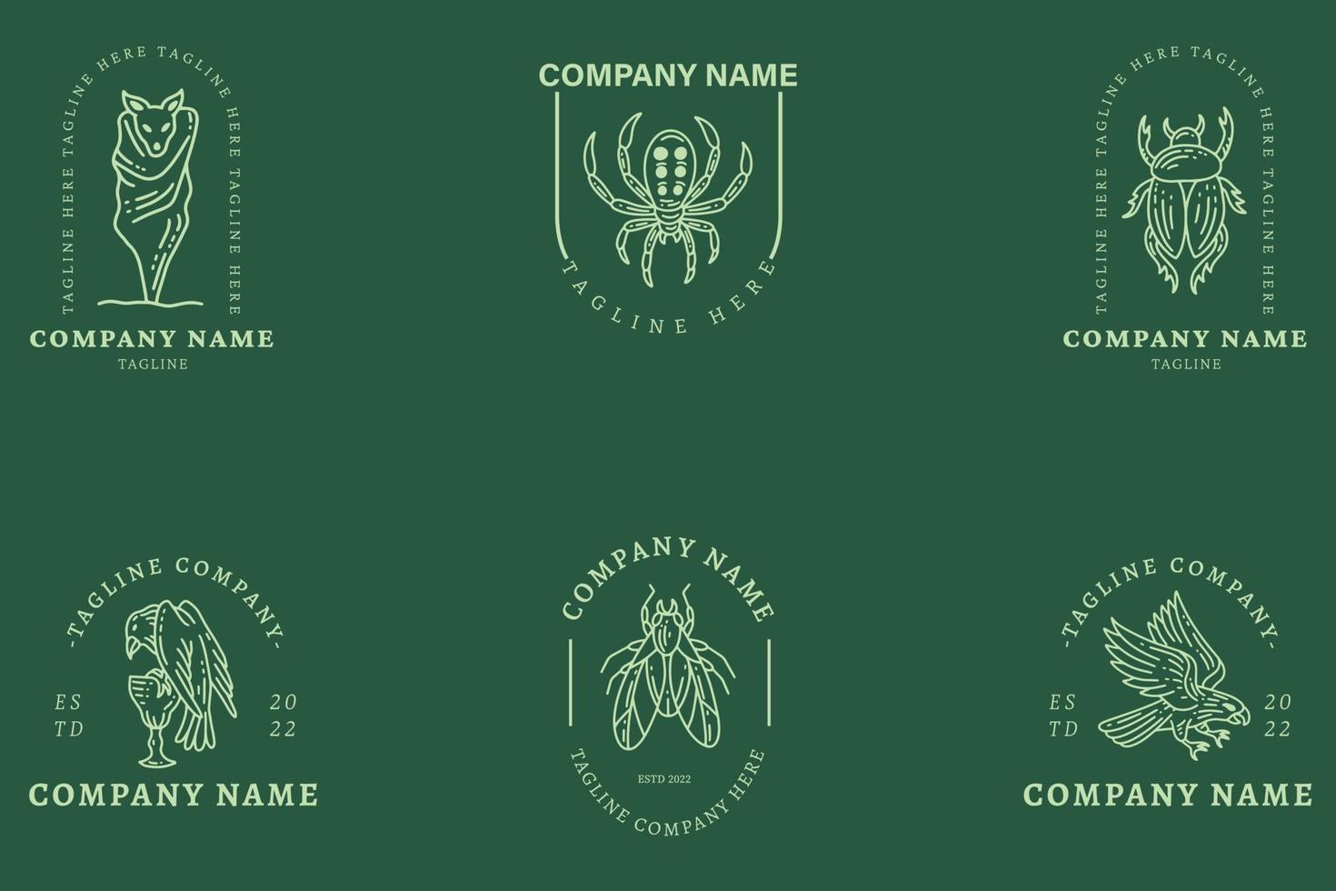 collection de logo d'insecte animal gris doux minimaliste style vert foncé. vecteur