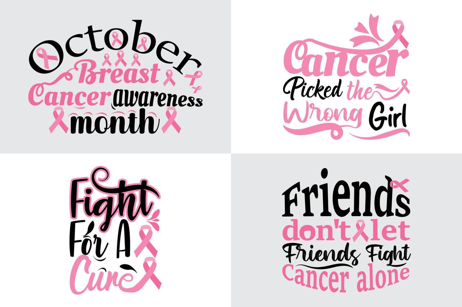 ensemble de dessins de citations sur le cancer du sein, octobre citations sur le cancer du sein disant qu'il vaut mieux imprimer un t-shirt, un vêtement, une tasse, un oreiller, une affiche, une bannière, isolé sur un ruban rose de fond noir. vecteur