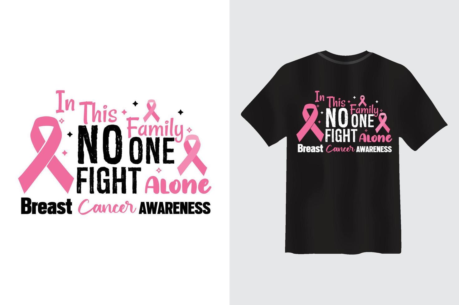 dans cette famille, personne ne se bat seul. conception de t-shirt de citation de typographie de sensibilisation au cancer du sein vecteur