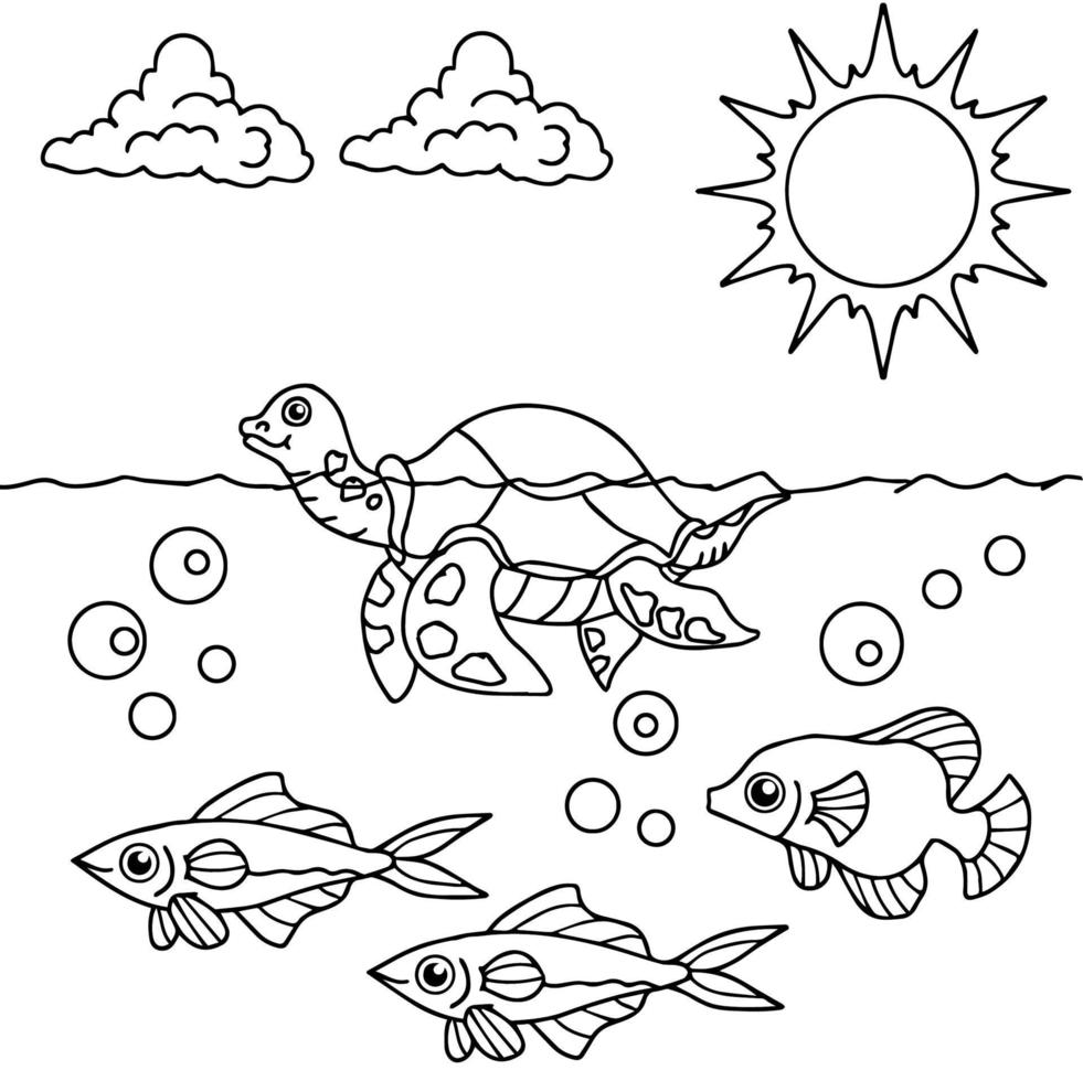 vecteur de conception coloriage poisson en mer pour enfant