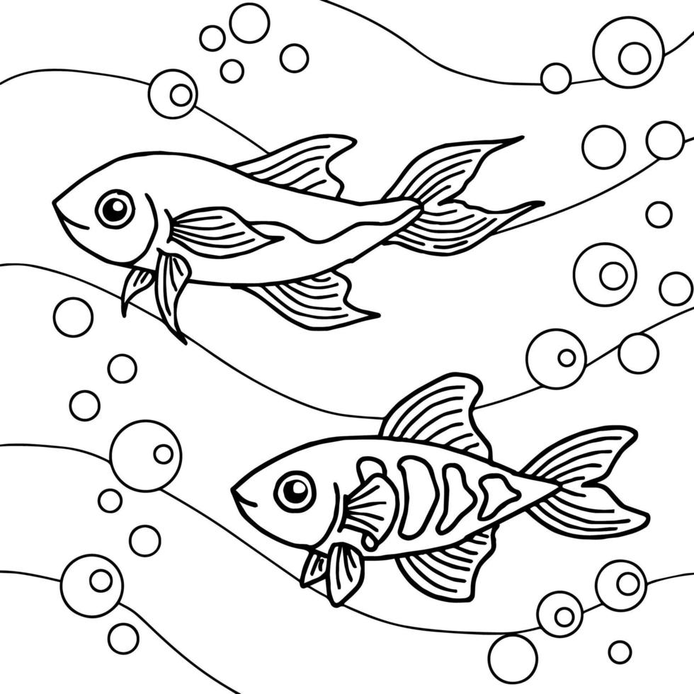 vecteur de conception coloriage poisson en mer pour enfant