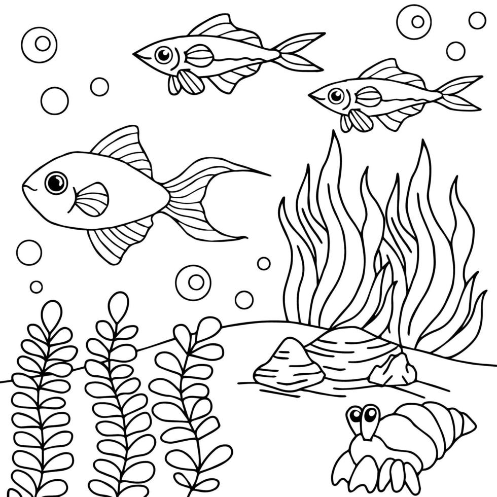 Coloriage Poisson conception vecteur coloriage poisson sous-marin pour enfant 10523307 Art  vectoriel chez Vecteezy
