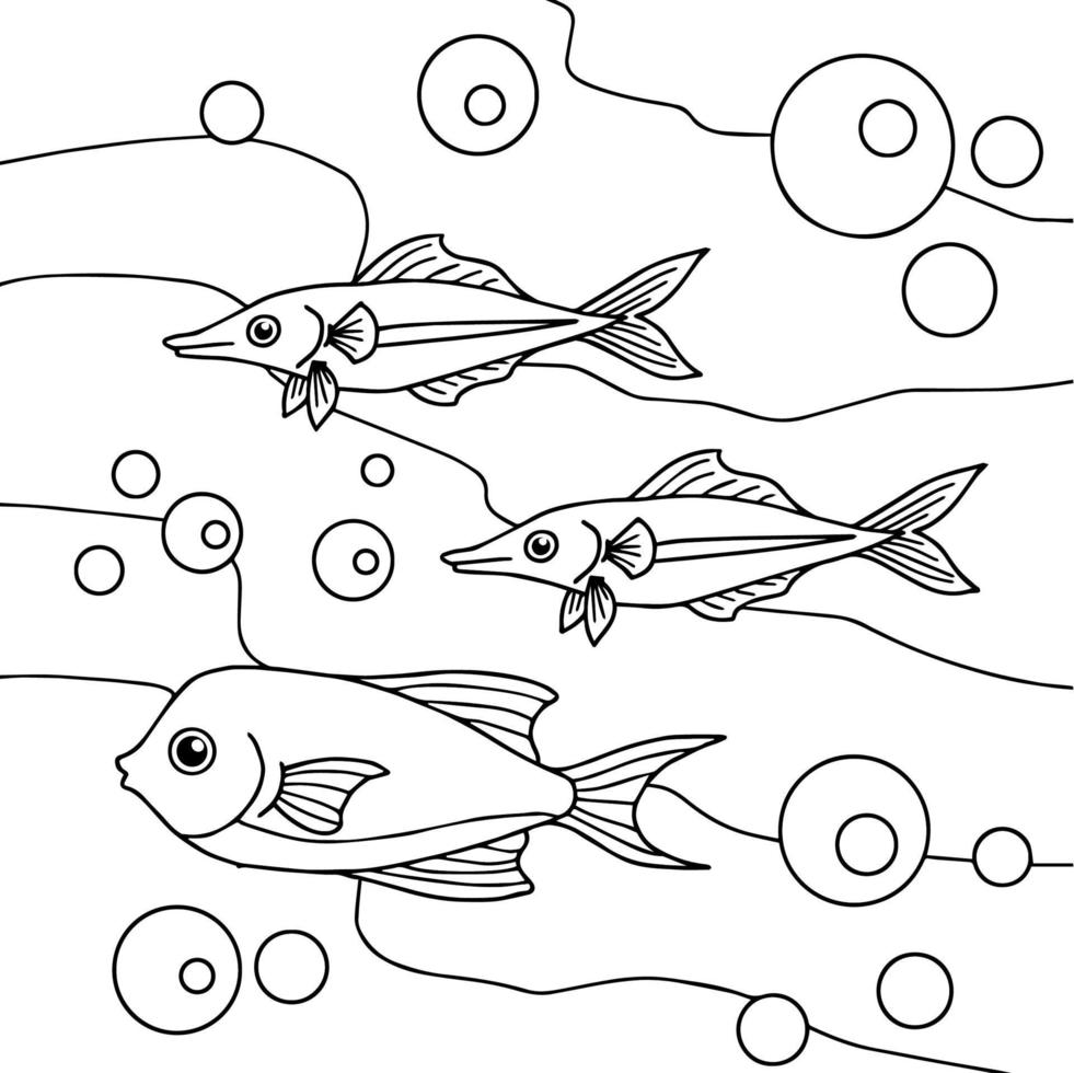 vecteur de conception coloriage poisson en mer pour enfant