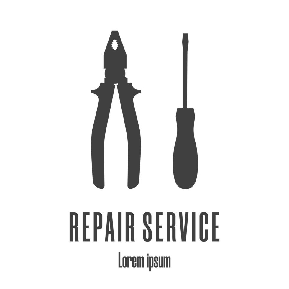 icônes de silhouette d'un tournevis et d'une pince. logo du service de réparation. illustration vectorielle propre et moderne. vecteur