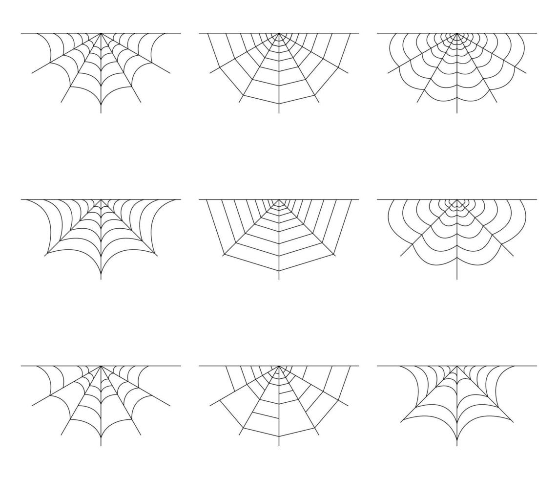 ensemble de demi toile d'araignée isolé sur fond blanc. éléments de toile d'araignée d'halloween. style de ligne de toile d'araignée de collection. illustration vectorielle pour toute conception. vecteur