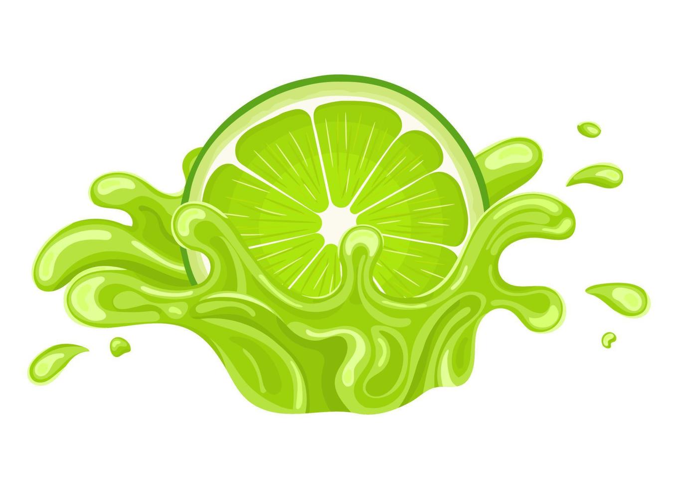éclaboussure de jus de citron vert frais à moitié coupé isolé sur fond blanc. jus de fruits d'été. style bande dessinée. illustration vectorielle pour toute conception. vecteur