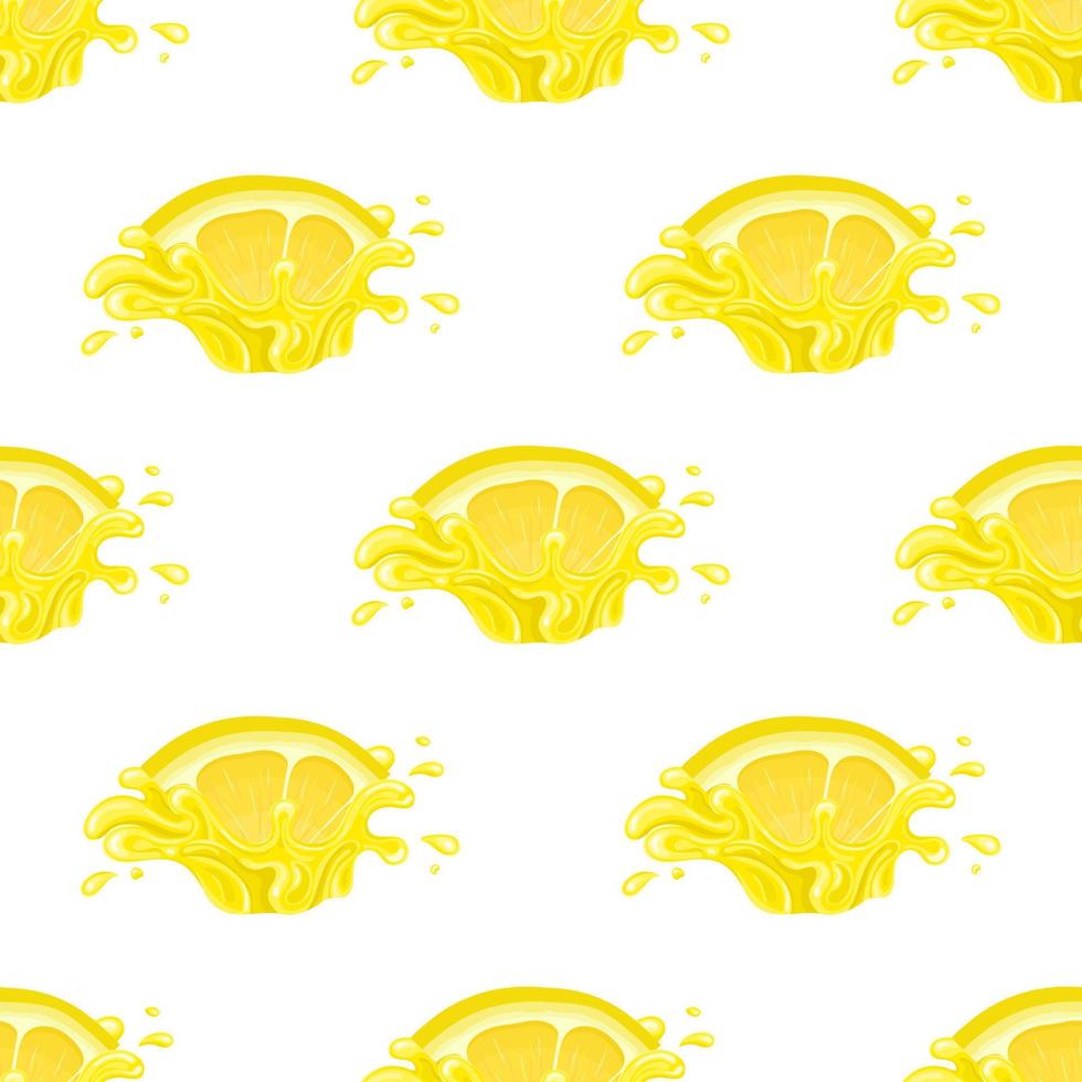 modèle sans couture avec éclaboussure de jus de citron frais et brillant isolé sur fond blanc. jus de fruits d'été. style bande dessinée. illustration vectorielle pour toute conception. vecteur