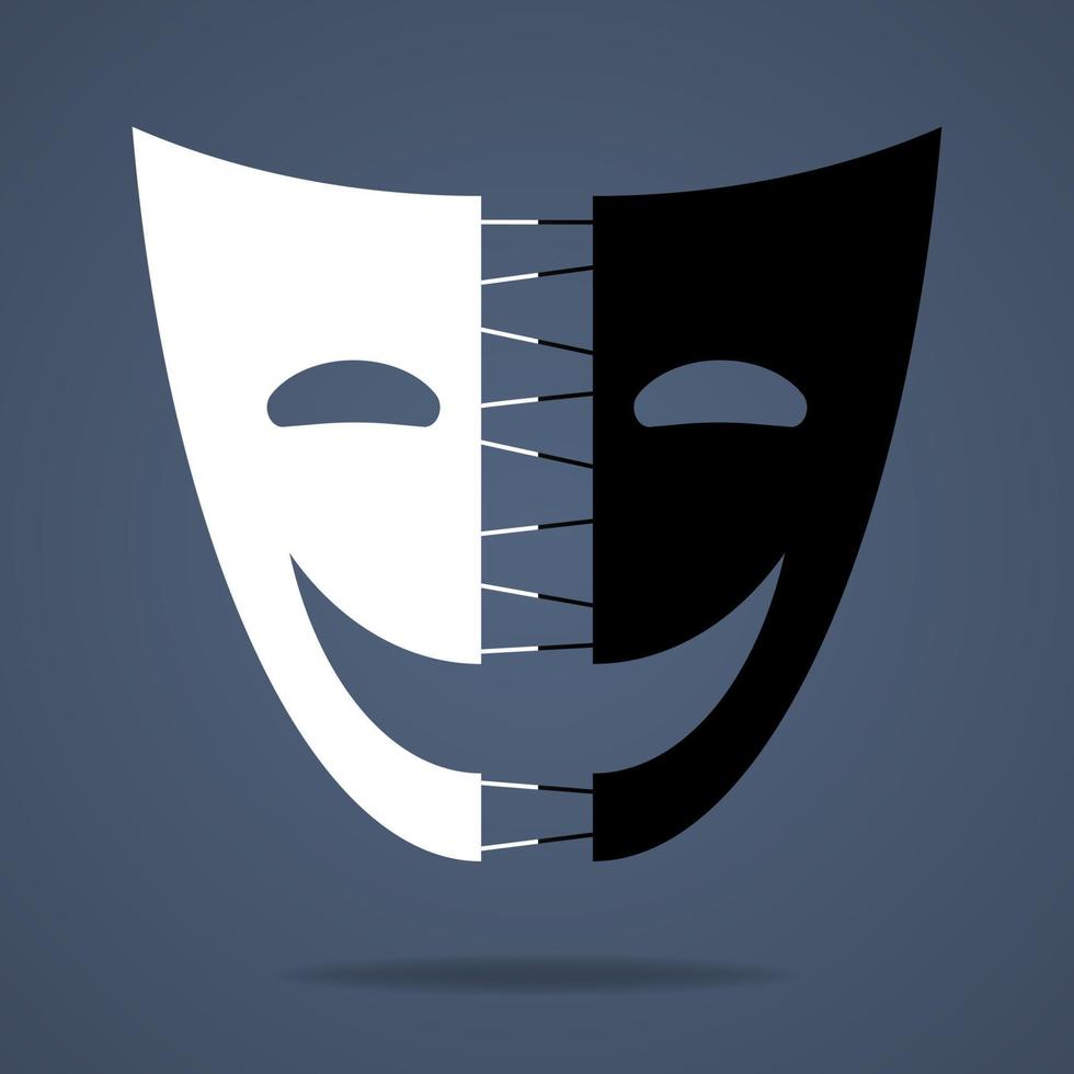 icône de masque de théâtre. deux parties de masque. noir et blanc, le bien et le mal. illustration vectorielle pour la conception, web. vecteur