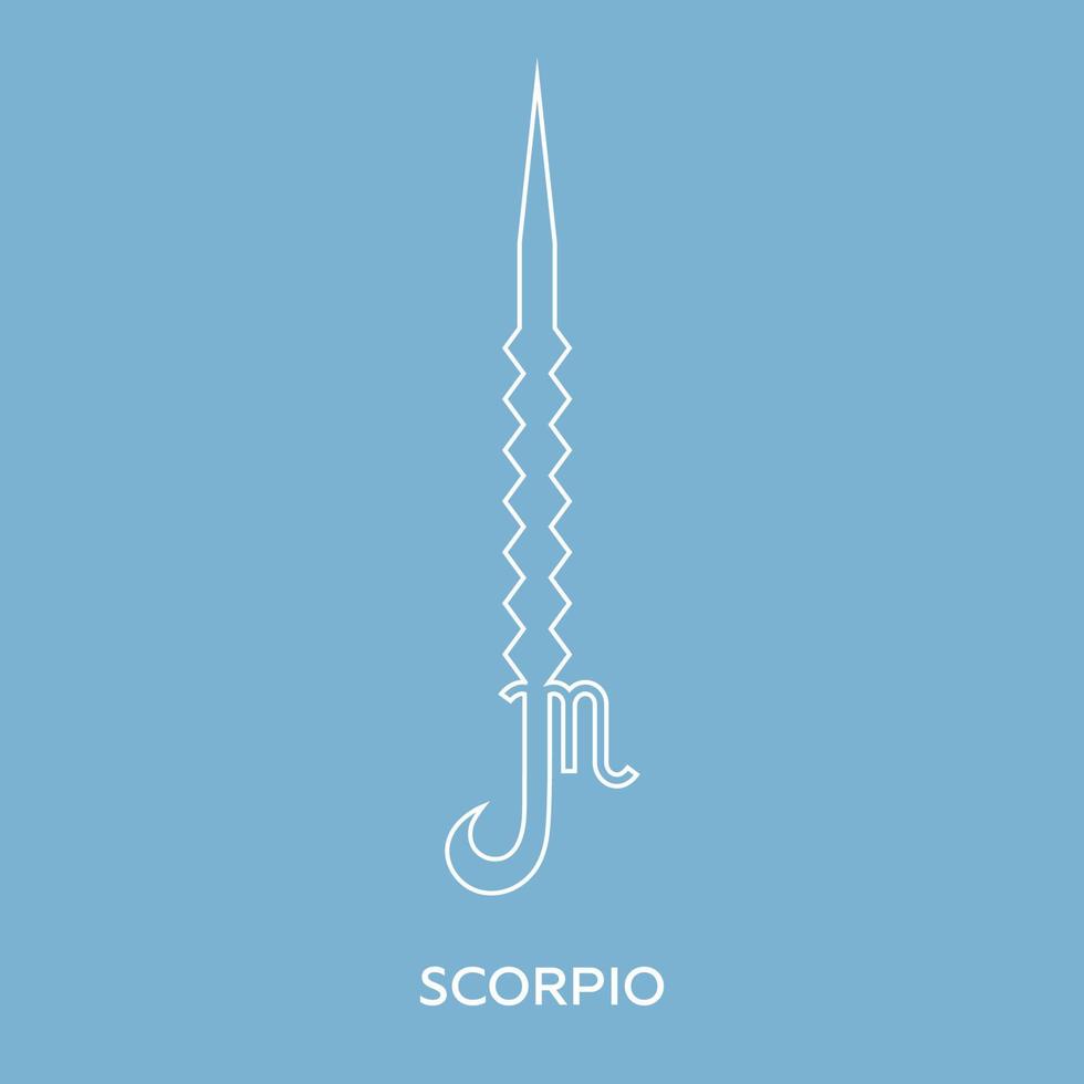 signe du zodiaque scorpion. icône de style de ligne d'épée d'arme zodiacale. l'une des 12 armes du zodiaque. signe astrologique, horoscope. illustration vectorielle propre et moderne pour le design, le web. vecteur