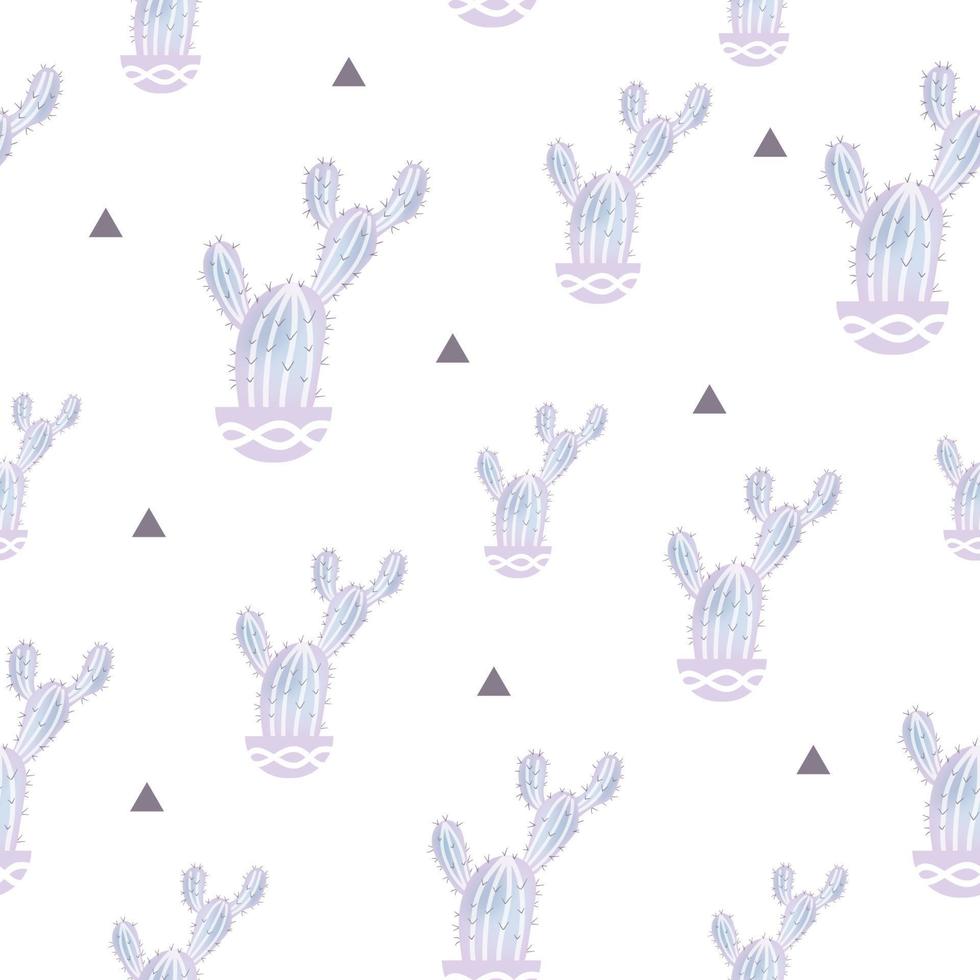 modèle sans couture de vecteur avec cactus et triangle. joli cactus violet. répéter l'arrière-plan dessiné à la main.
