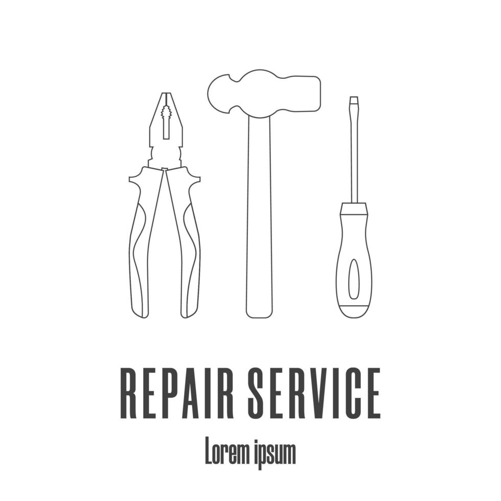 icônes de style de ligne d'un marteau, d'un tournevis et d'une pince. logo du service de réparation. illustration vectorielle propre et moderne. vecteur