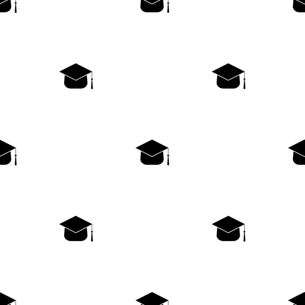 modèle sans couture avec chapeau de graduation sur fond blanc. diplôme, concept d'éducation. illustration vectorielle pour la conception, le web, le papier d'emballage, le tissu, le papier peint. vecteur