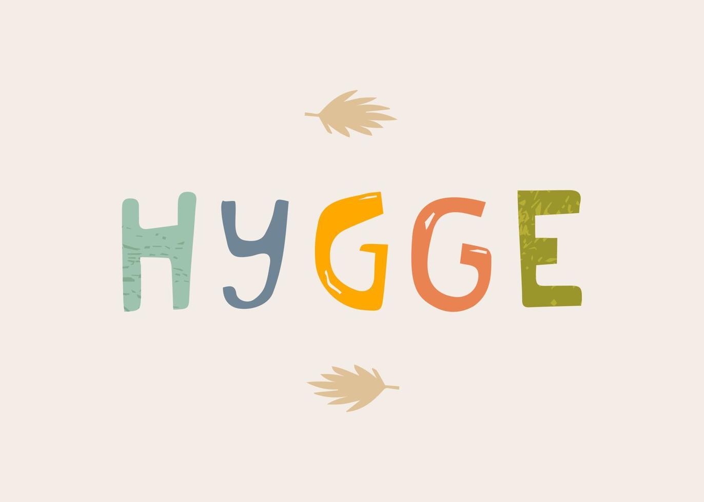 logotype de titre de texte hygge avec feuille vecteur