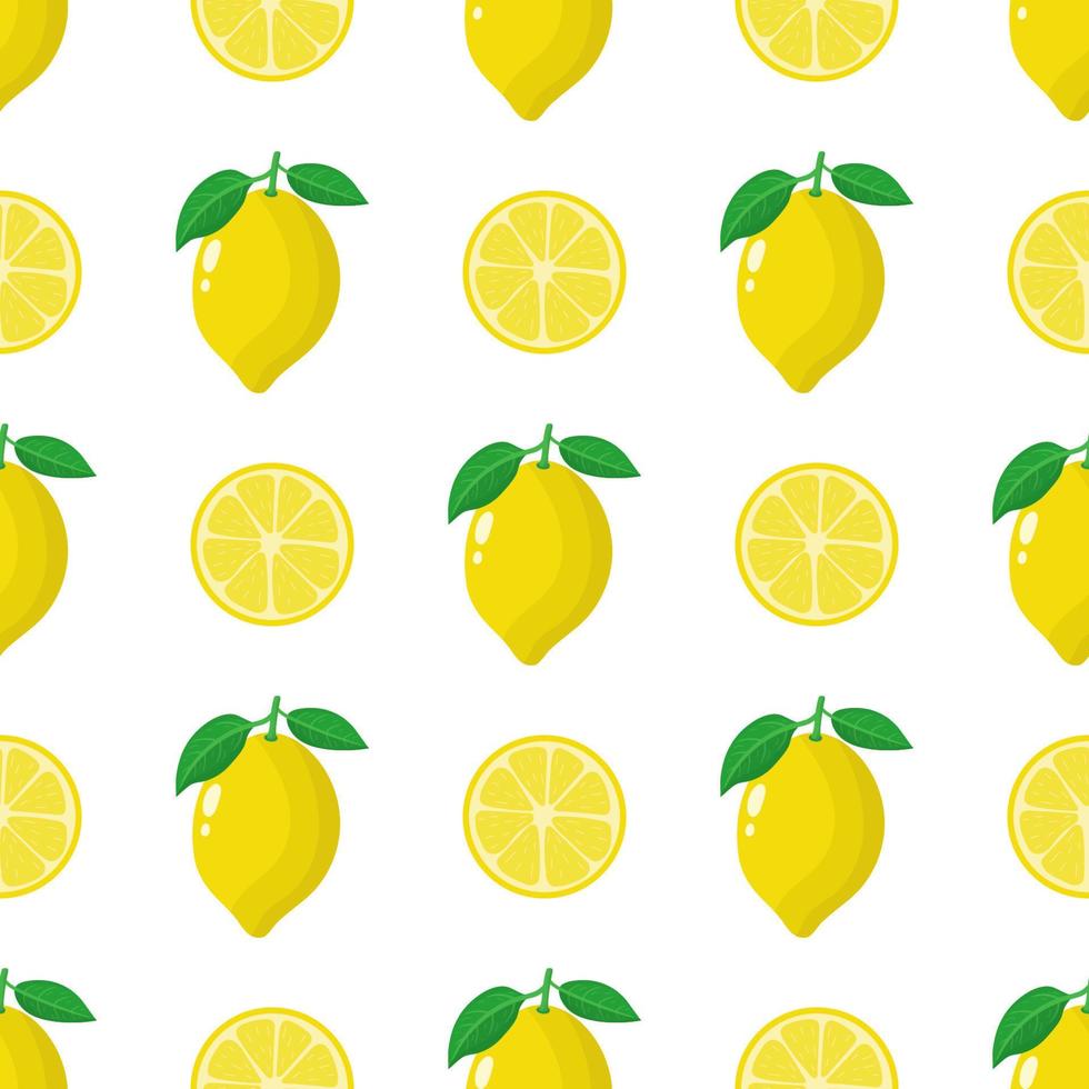 modèle sans couture avec des fruits frais entiers, demi-citron sur fond blanc. illustration vectorielle pour le design, le web, le papier d'emballage, le tissu, le papier peint vecteur