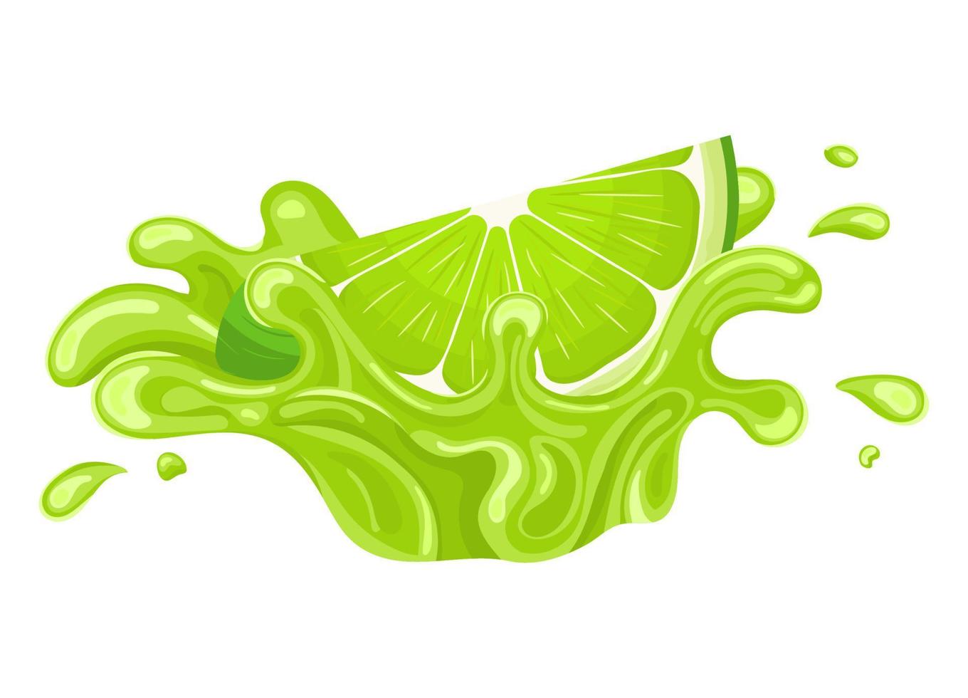 éclatement de jus de citron vert coupé en tranches lumineuses fraîches isolé sur fond blanc. jus de fruits d'été. style bande dessinée. illustration vectorielle pour toute conception. vecteur