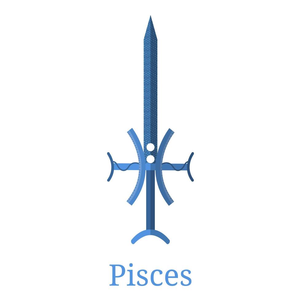 épée de poissons. signe du zodiaque. arme zodiacale de dessin animé plat. l'une des 12 armes du zodiaque. vecteur astrologique, signe horoscope. illustration vectorielle isolée sur fond blanc