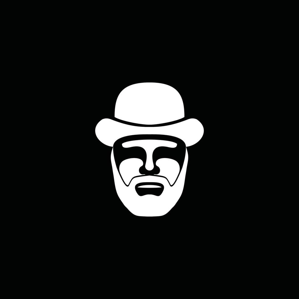 homme d'illustration avec un chapeau, visage mafieux italien sur fond noir. vecteur