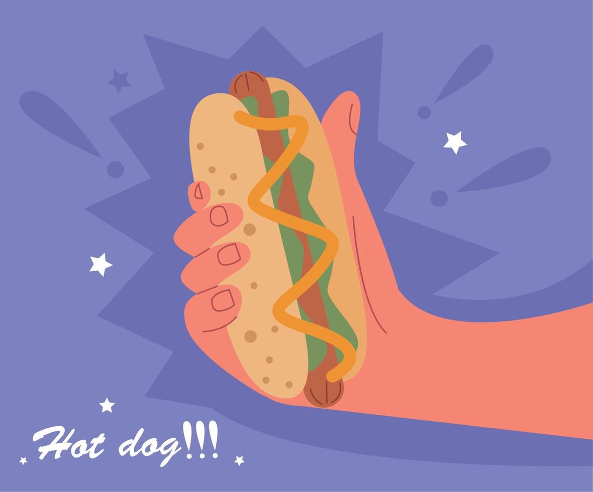 main avec hot-dog vecteur