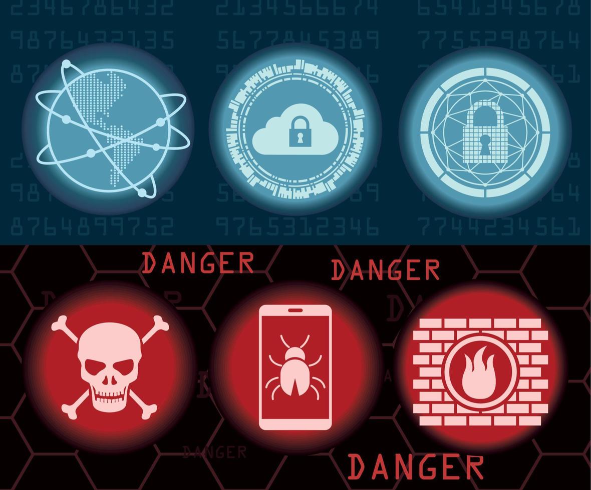 six icônes de cybersécurité vecteur