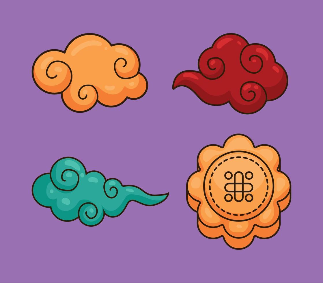 quatre icônes du festival de la lune chinoise vecteur