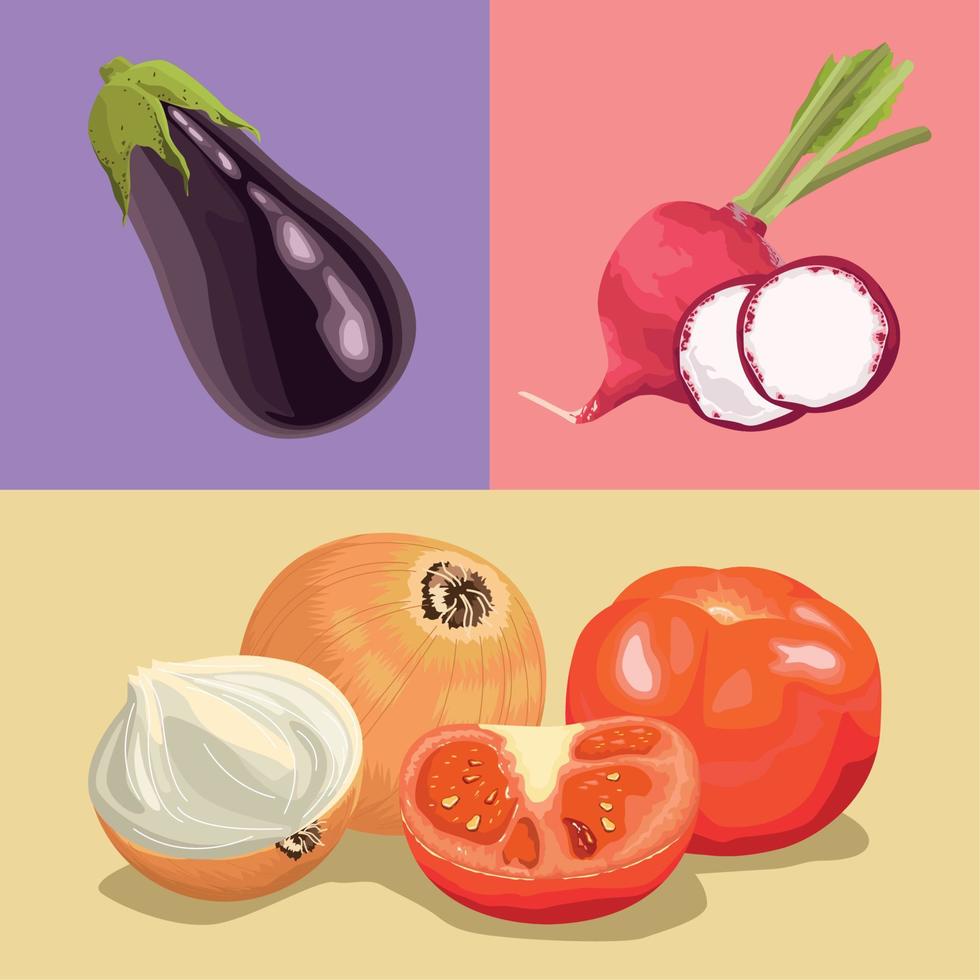 quatre légumes icônes d'aliments sains vecteur