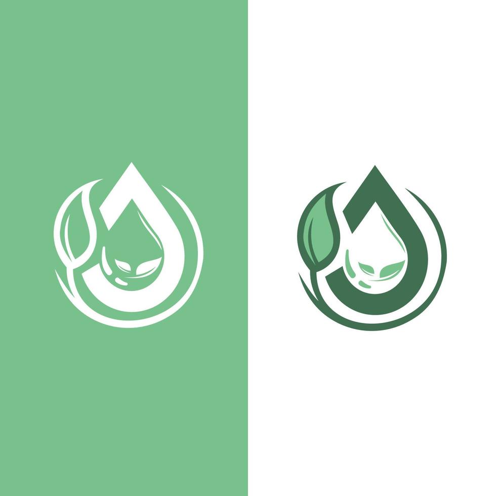 modèle vectoriel de conception de logo de feuille de goutte d'eau écologique. éclaboussure de goutte d'eau verte éco