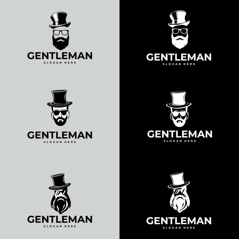 logo de monsieur. étiquette de gentleman. illustration classique avec jeu d'icônes pour hommes uniquement. vecteur