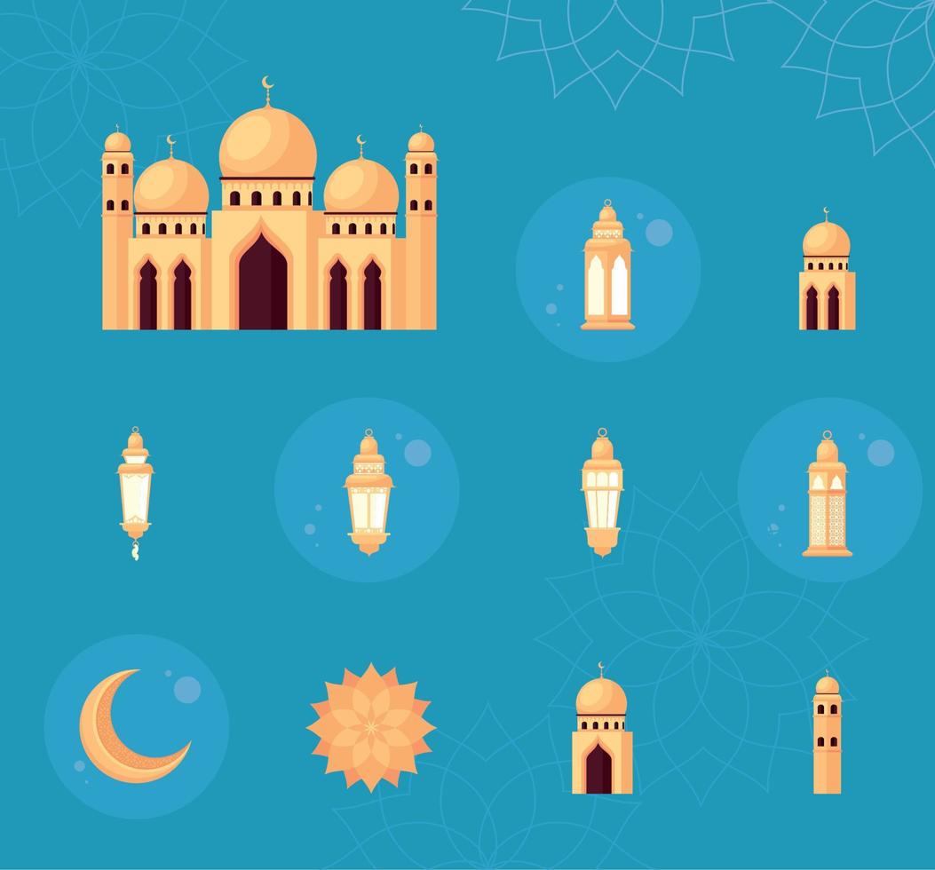 onze icônes du ramadan kareem vecteur