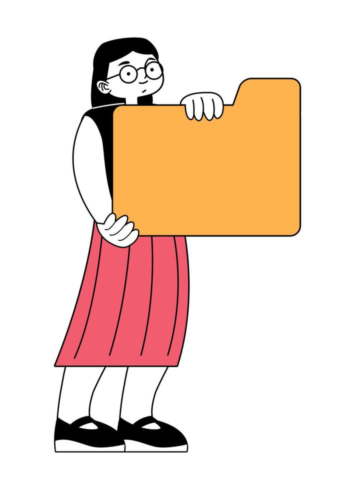 femme avec des documents de dossier vecteur