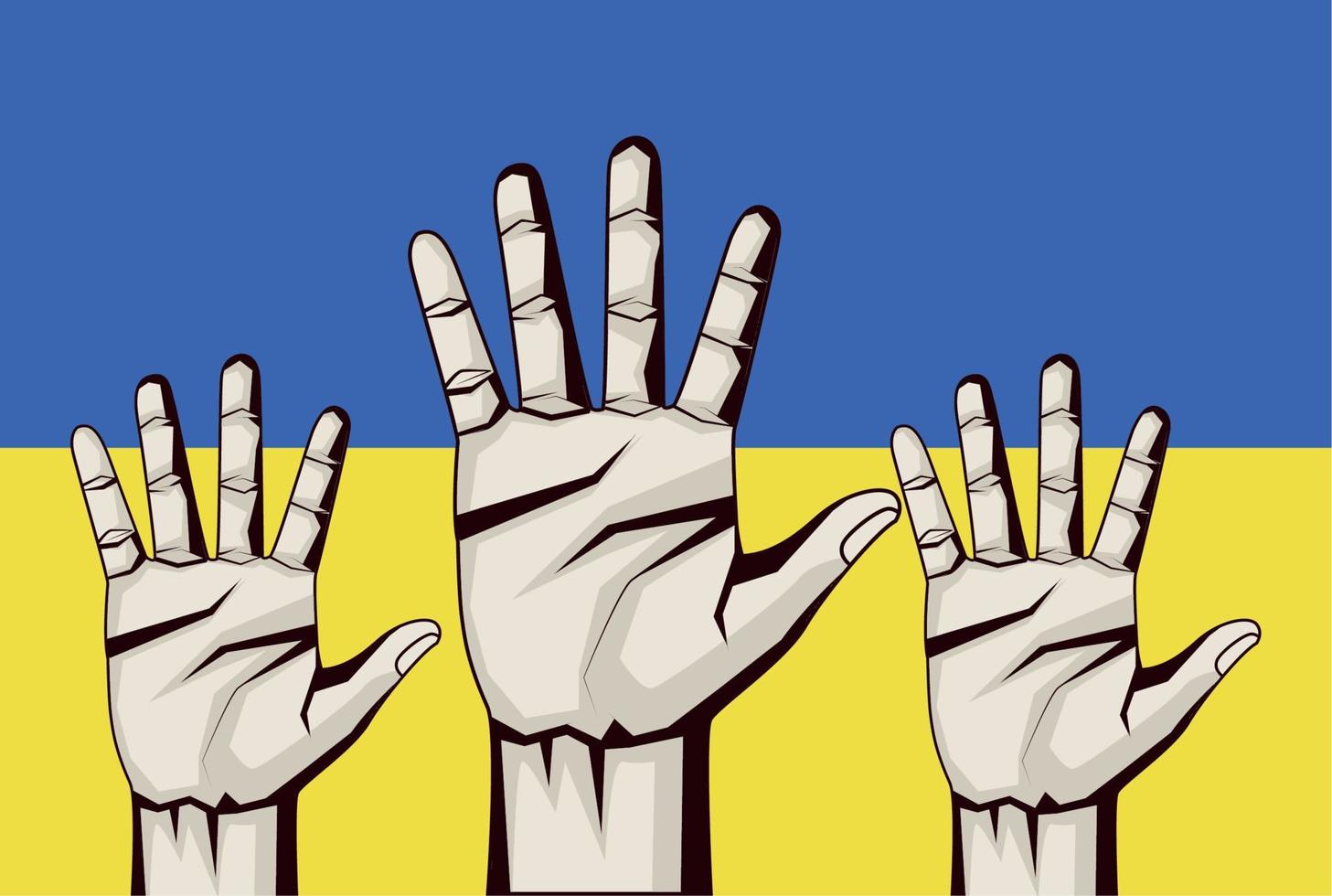 drapeau ukrainien avec les mains levées vecteur