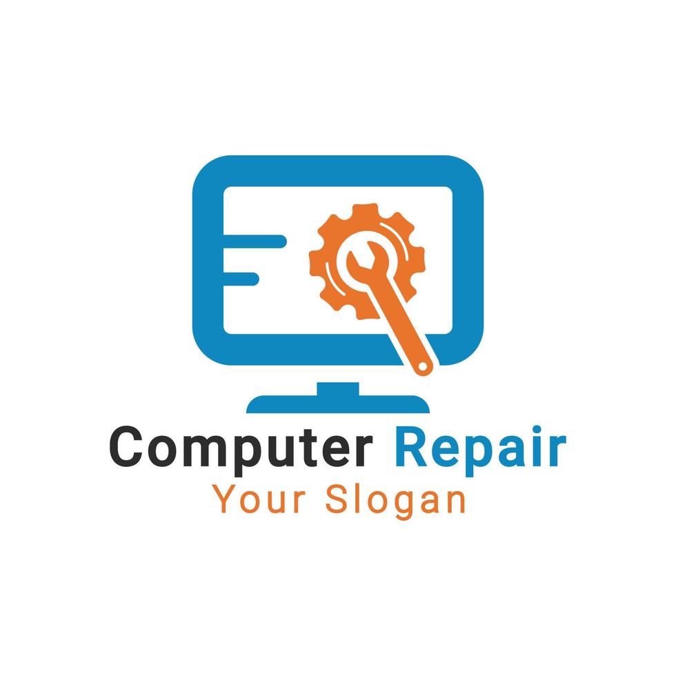 logo de réparation de pc, logo de développement de logiciel, modèle de logo de réparation d'ordinateur vecteur
