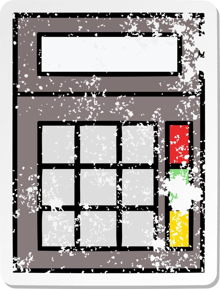 autocollant en détresse d'une calculatrice d'école de dessin animé mignon vecteur
