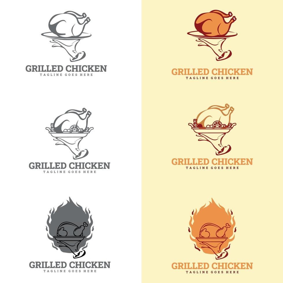 vecteur de logo de poulet grillé. logo de nourriture chaude au poulet, modèle de logo de rôti de poulet